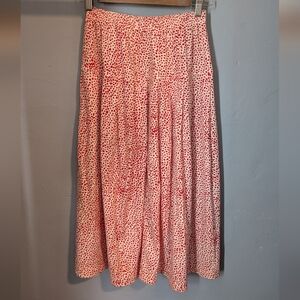 🌙 Vintage Boho White + Red Dotted Midi Skirt